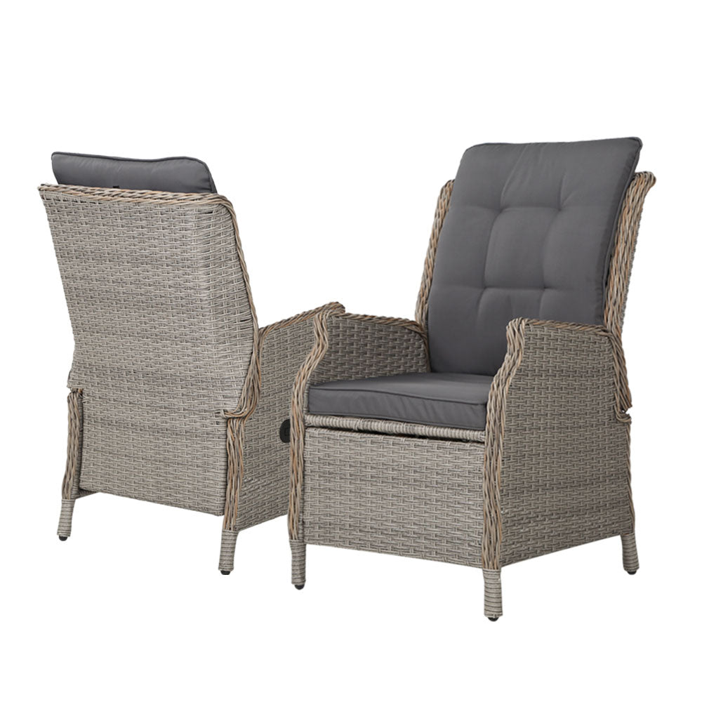 Recliner Chair Sun lounge Wicker Lounger Outdoor Furniture Patio Adjustable Grey
