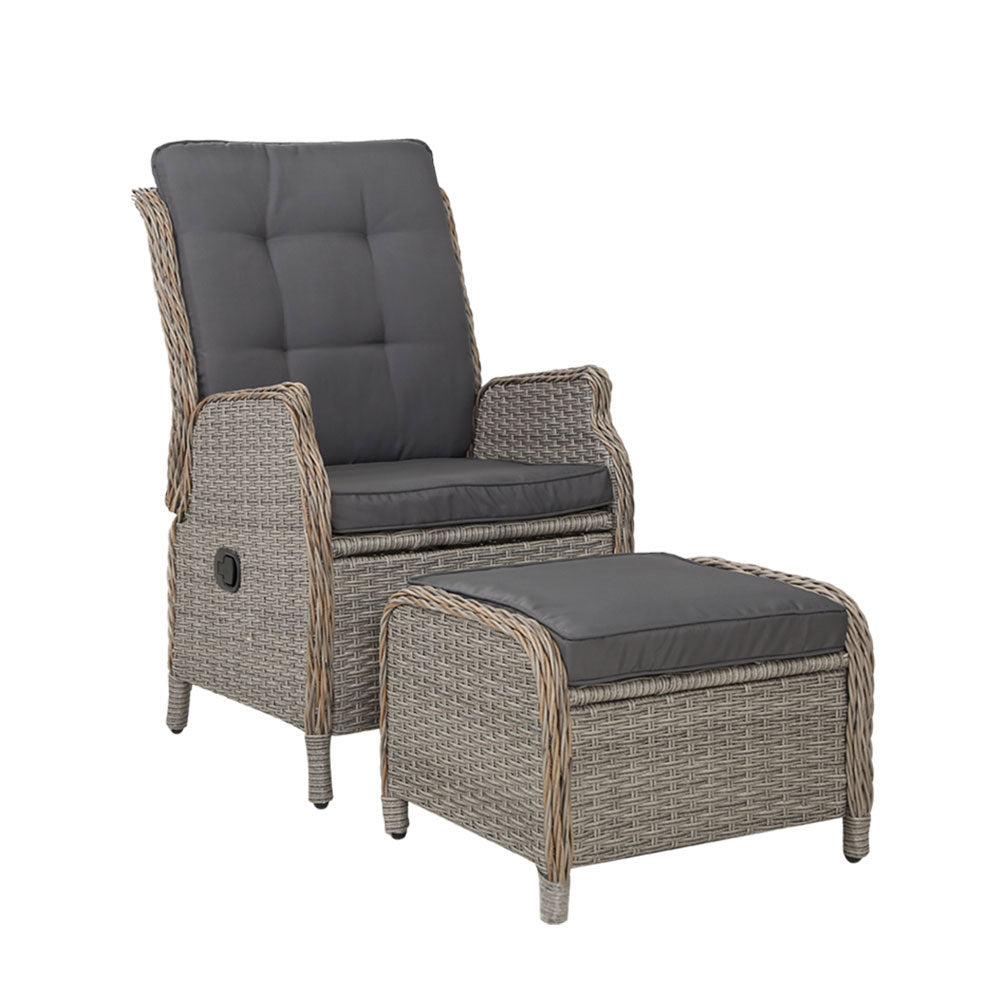 Recliner Chair Sun lounge Wicker Lounger Outdoor Furniture Patio Adjustable Grey