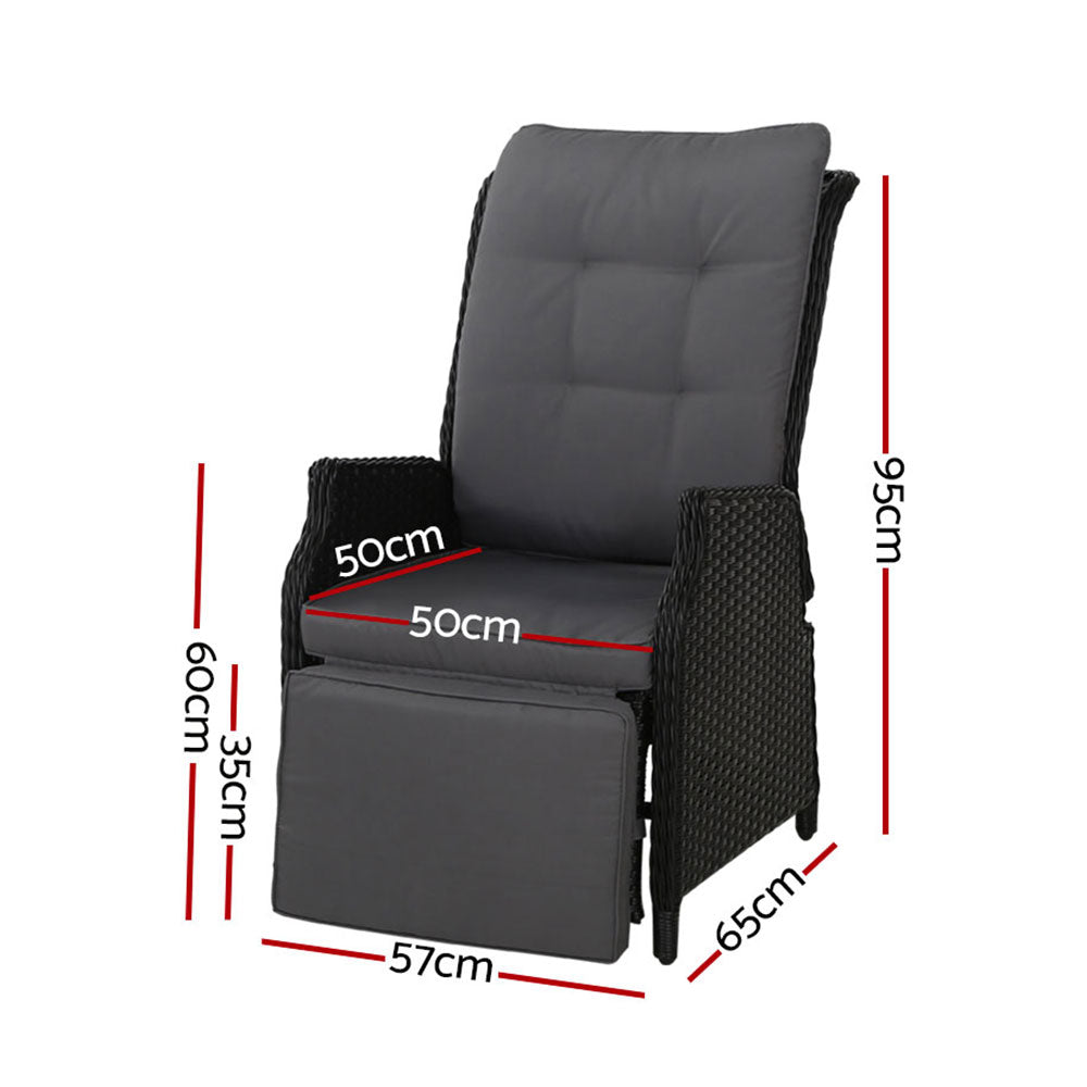 Recliner Chairs Sun lounge Wicker Lounger Outdoor Furniture Patio Adjustable Black