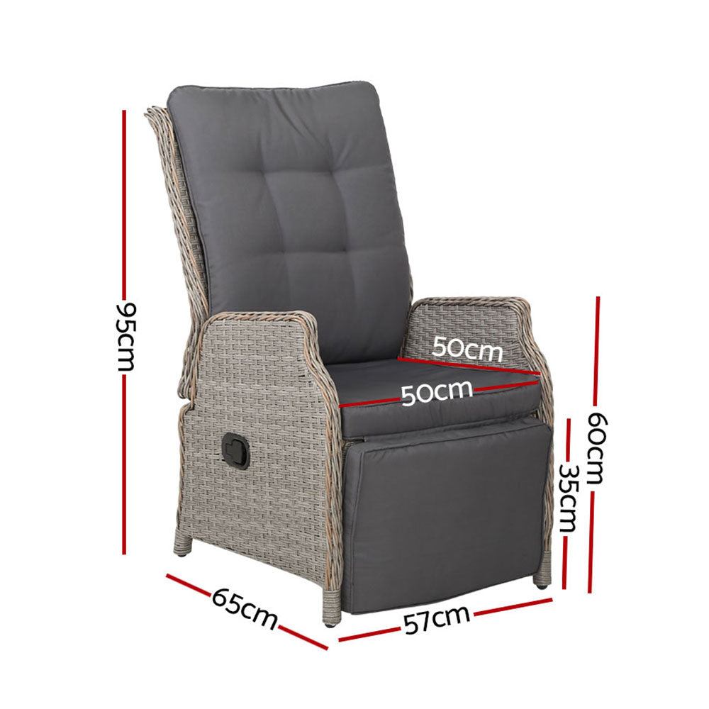 Recliner Chairs Sun lounge Wicker Lounger Outdoor Furniture Patio Adjustable Grey