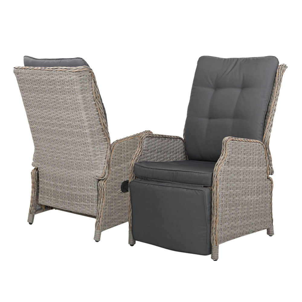 Recliner Chairs Sun lounge Wicker Lounger Outdoor Furniture Patio Adjustable Grey