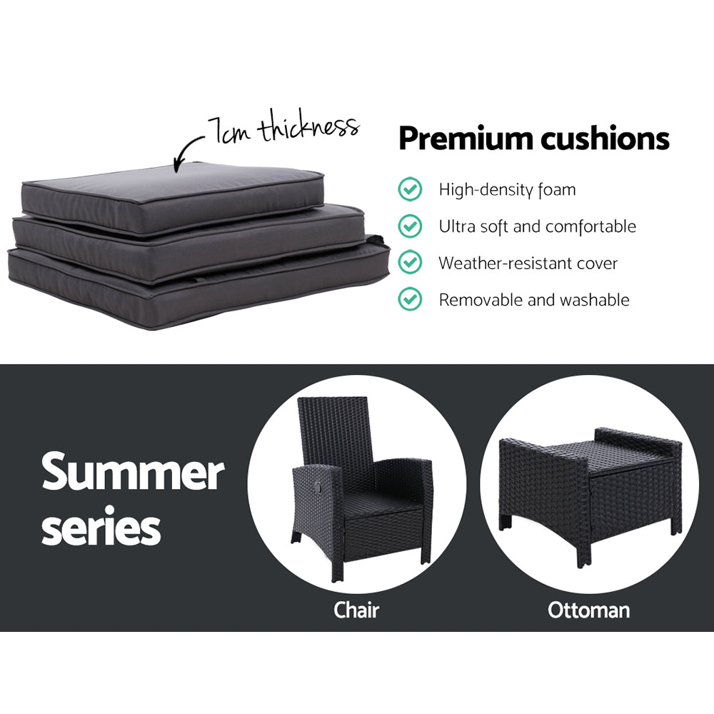 Recliner Chair Sun lounge Wicker Lounger Outdoor Patio Furniture Adjustable Black