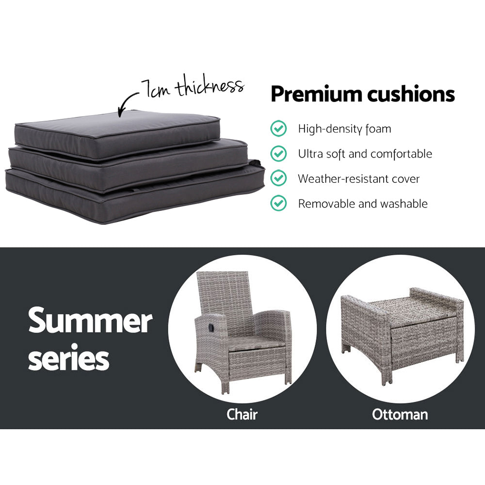 Recliner Chair Sun lounge Wicker Lounger Outdoor Patio Furniture Adjustable Grey