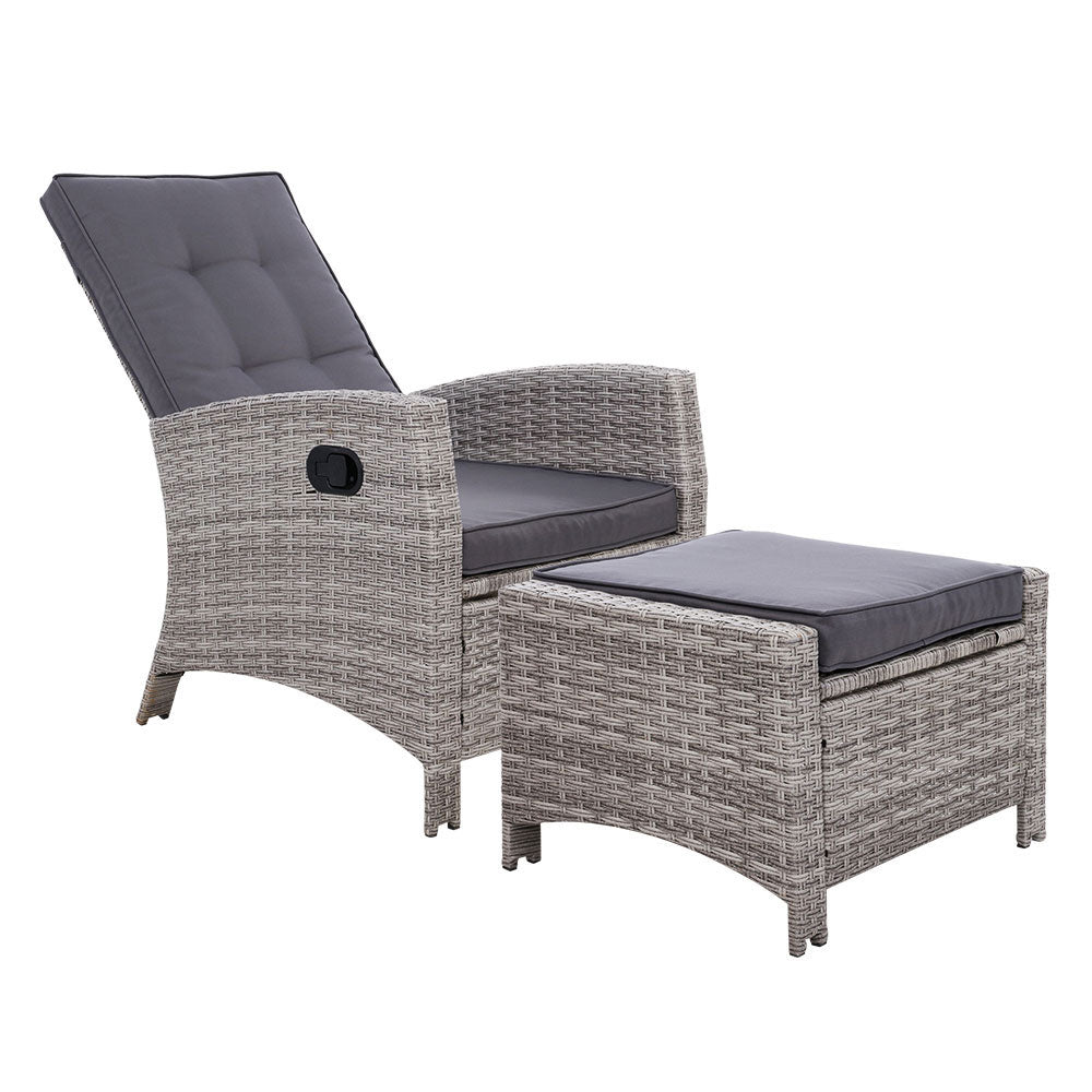 Recliner Chair Sun lounge Wicker Lounger Outdoor Patio Furniture Adjustable Grey