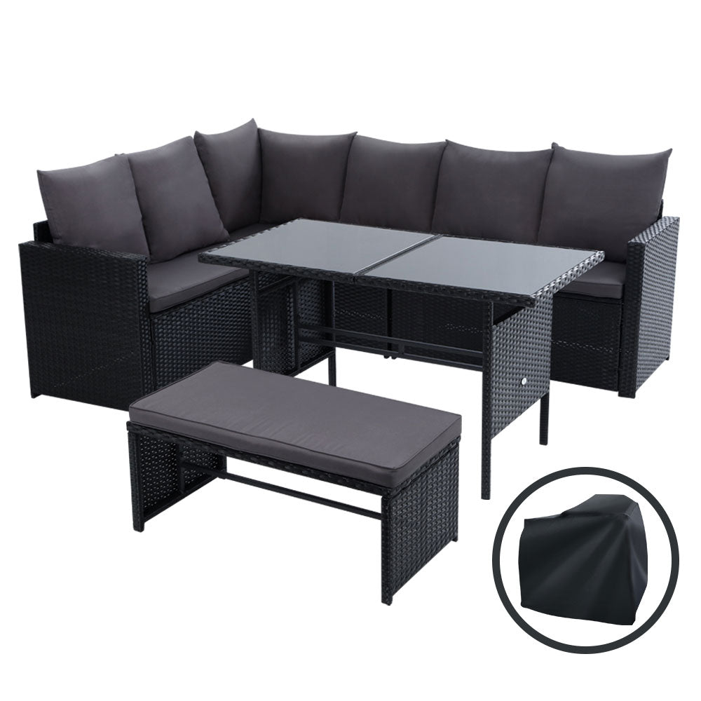 Outdoor Dining Set Sofa Lounge Setting Chairs Table Bench Black Cover