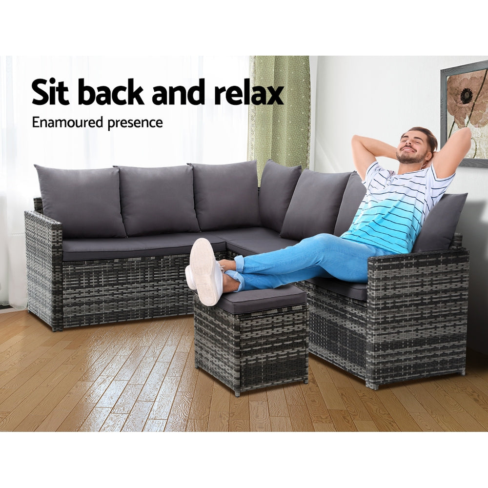 Outdoor Dining Set Sofa Lounge Setting Chairs Table Ottoman Grey Cover