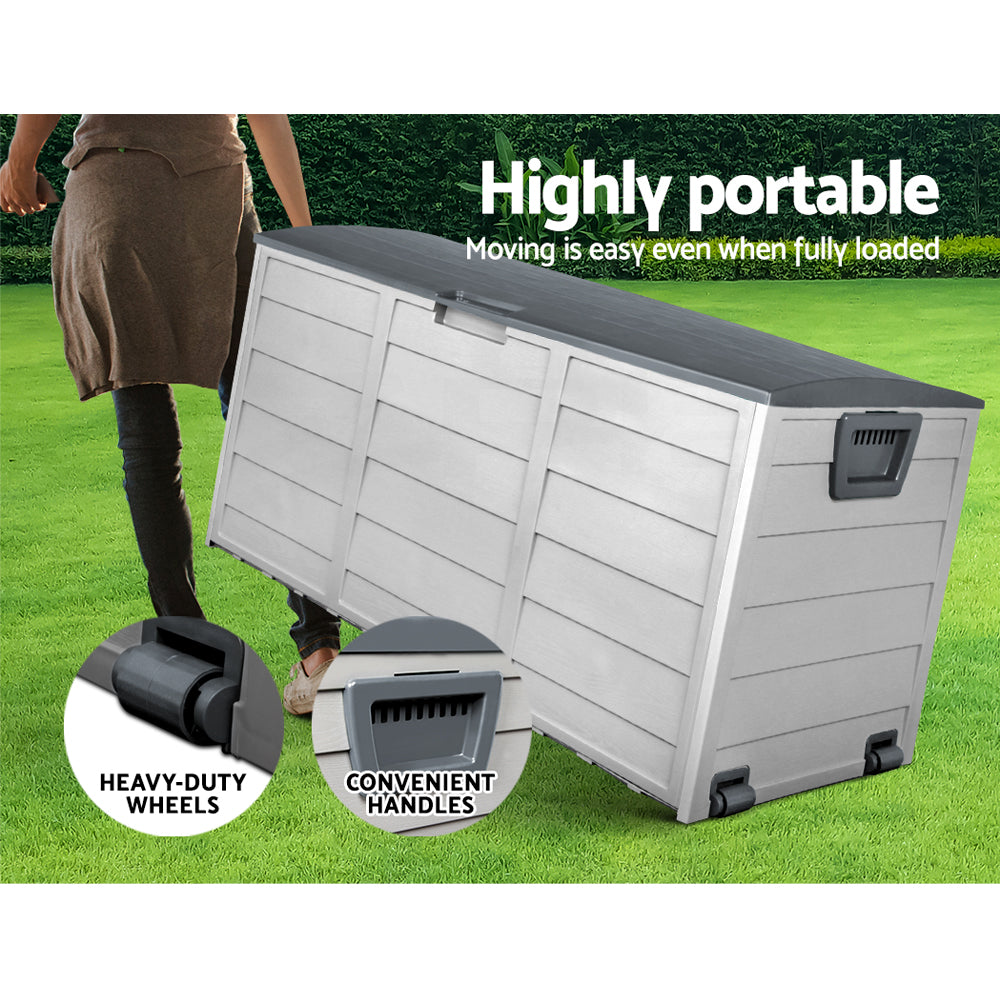 Outdoor Storage Box 290L Lockable Organiser Garden Deck Shed Tool Grey