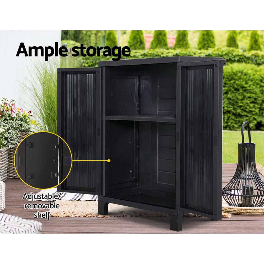 Outdoor Storage Cabinet Box 92cm Lockable Cupboard Sheds Garage Adjustable Black