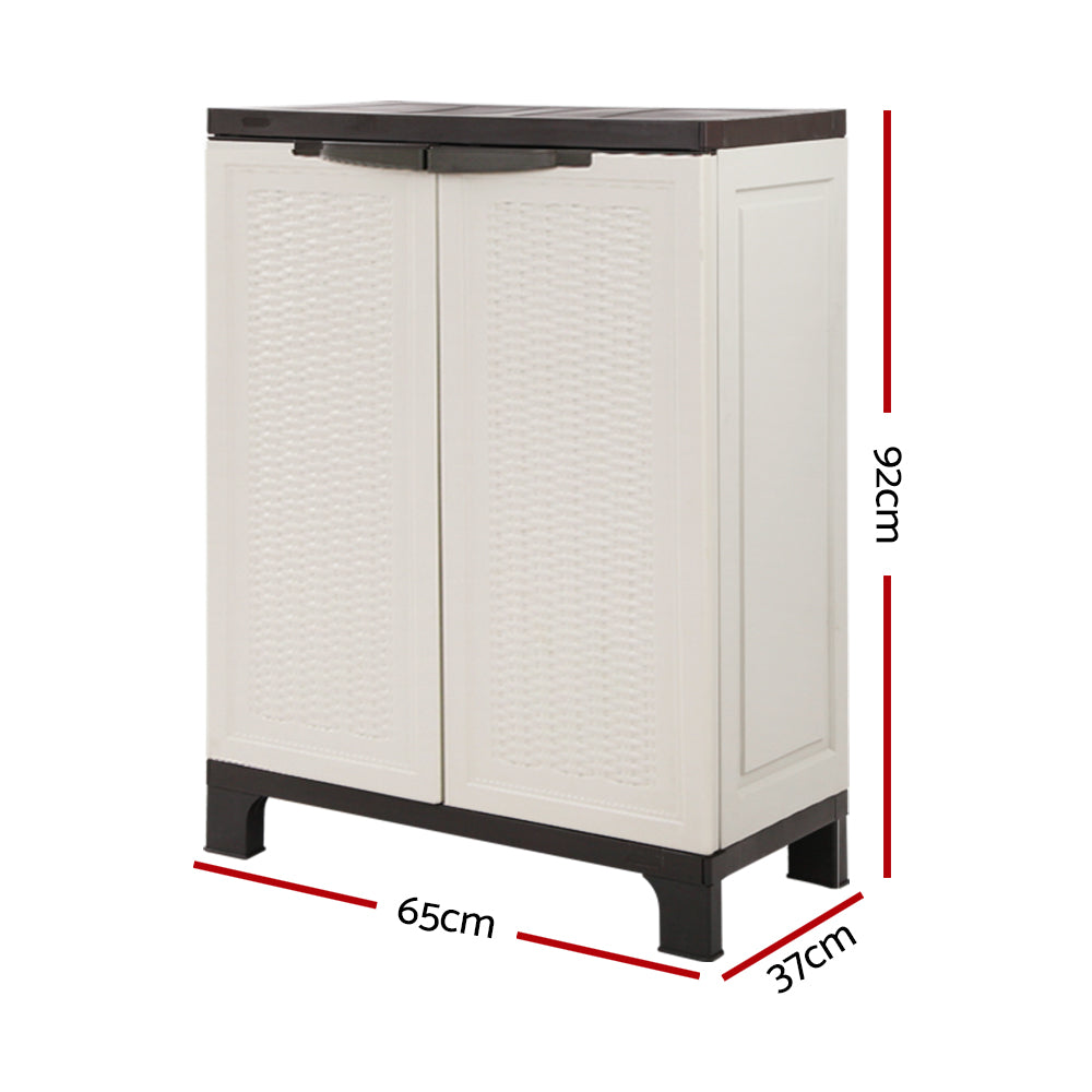 Outdoor Storage Cabinet Box 92cm Lockable Cupboard Sheds Adjustable Rattan Beige