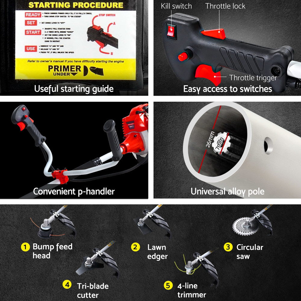 Pole Chainsaw 5in1 Petrol Circular Saw Hedge Trimmer Cutter Whipper Snipper