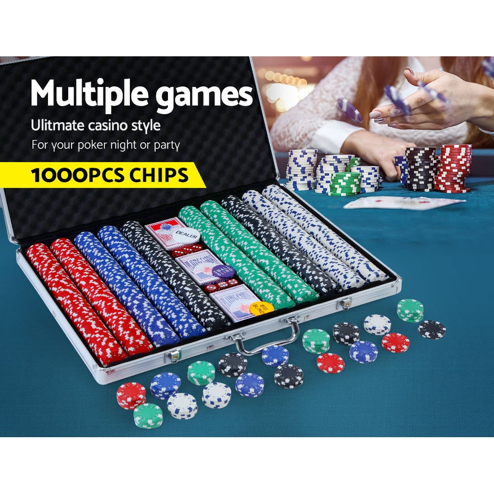 1000pcs Poker Chips Set Casino Texas Holdem Gambling Party Game Dice Cards Case
