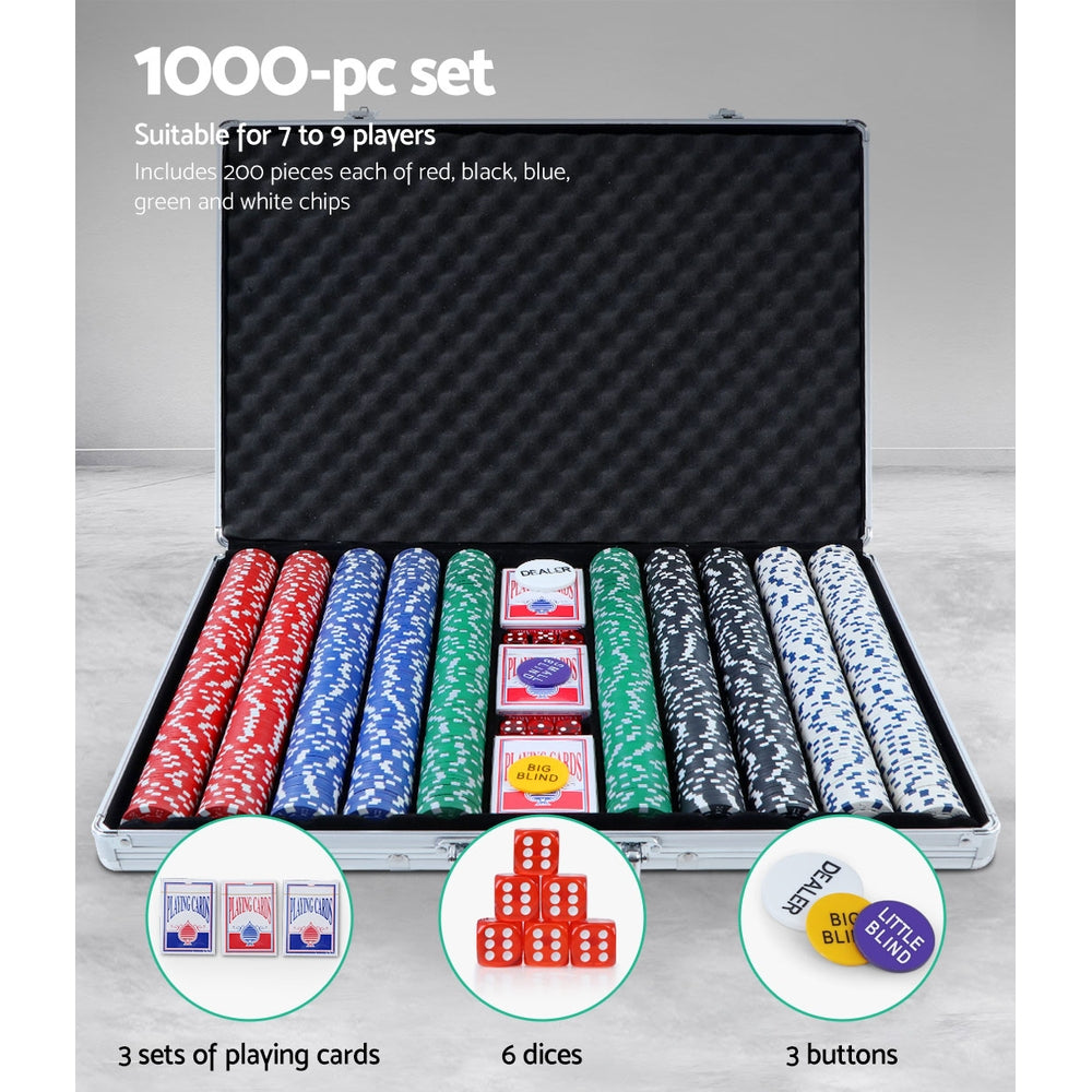 1000pcs Poker Chips Set Casino Texas Holdem Gambling Party Game Dice Cards Case