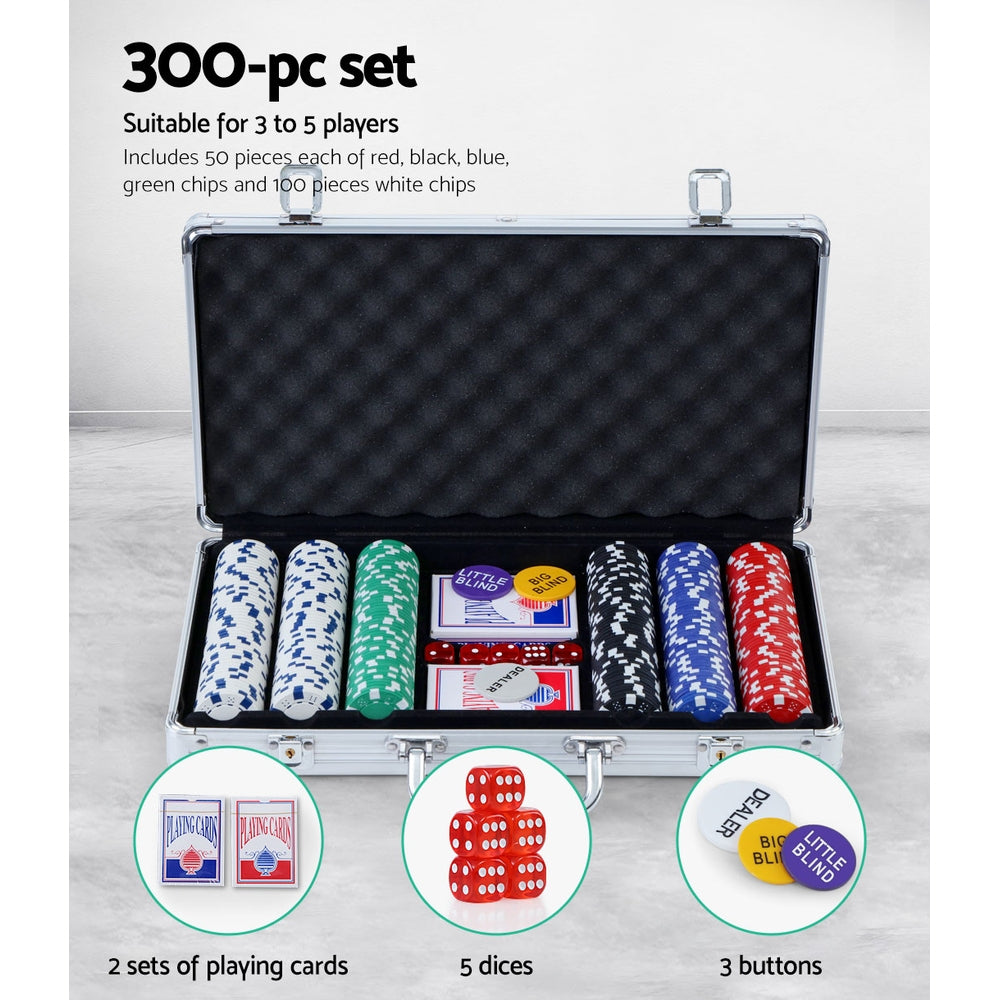 300pcs Poker Chips Set Casino Texas Holdem Gambling Party Game Dice Cards Case