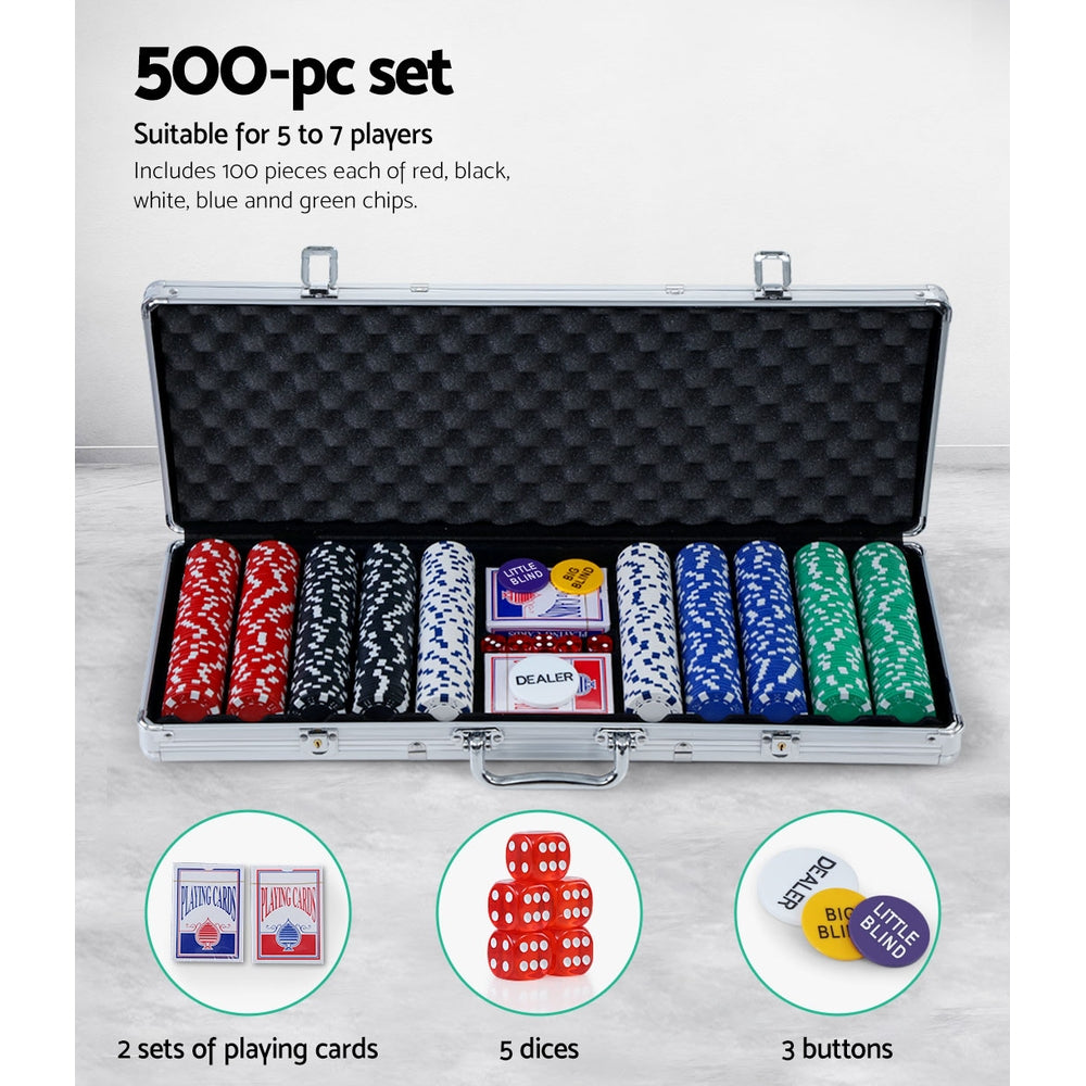 500pcs Poker Chips Set Casino Texas Holdem Gambling Party Game Dice Cards Case