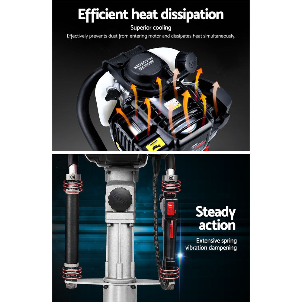 Petrol Post Driver 38CC 4-Stroke Rammer Pile Star Picket Fence Hole Black