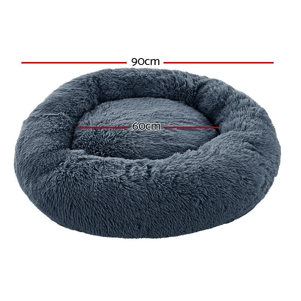 Pet Bed Dog Cat 90cm Large Calming Soft Plush Bed Dark Grey