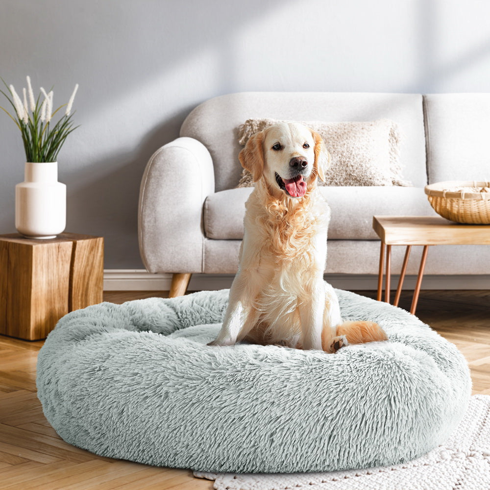 Pet Bed Dog Cat 90cm Large Calming Soft Plush Light Grey