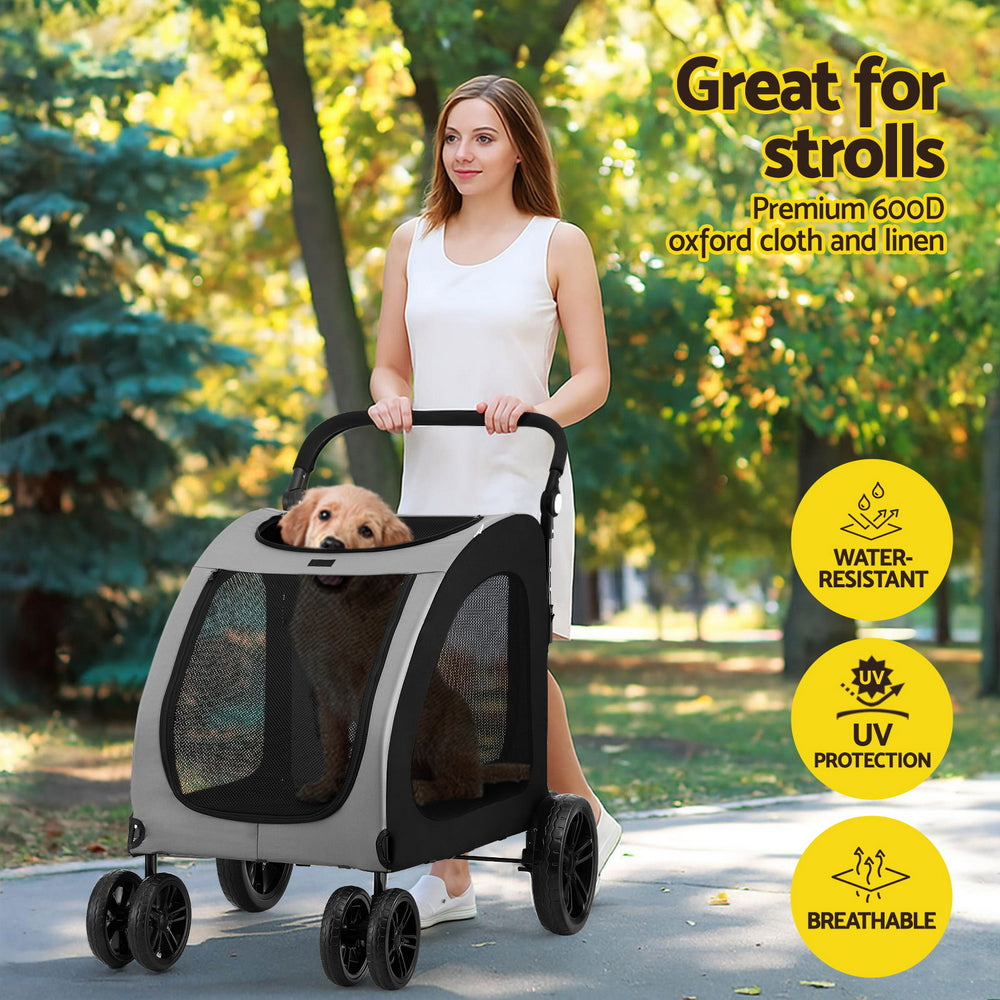 Pet Stroller Dog Pram Large Carrier Cat Travel Foldable Strollers 4 Wheels Trolley