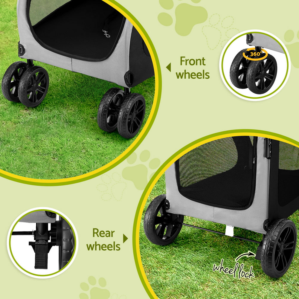 Pet Stroller Dog Pram Large Carrier Cat Travel Foldable Strollers 4 Wheels Trolley