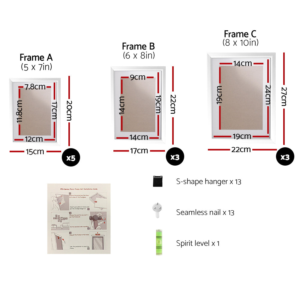 Photo Frames Art Holder 11PCS 5x7inch 6x8inch 8x10inch White