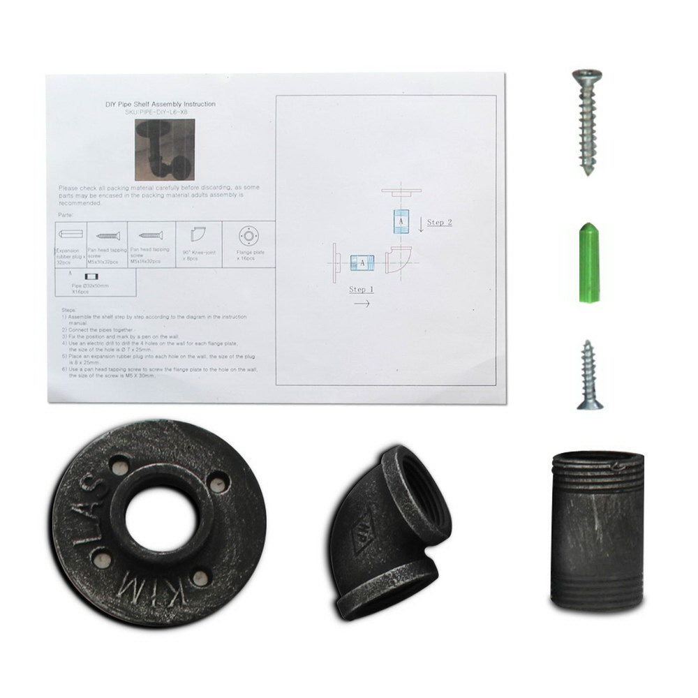 8x Floating Pipe Shelf DIY Metal Wall Brackets