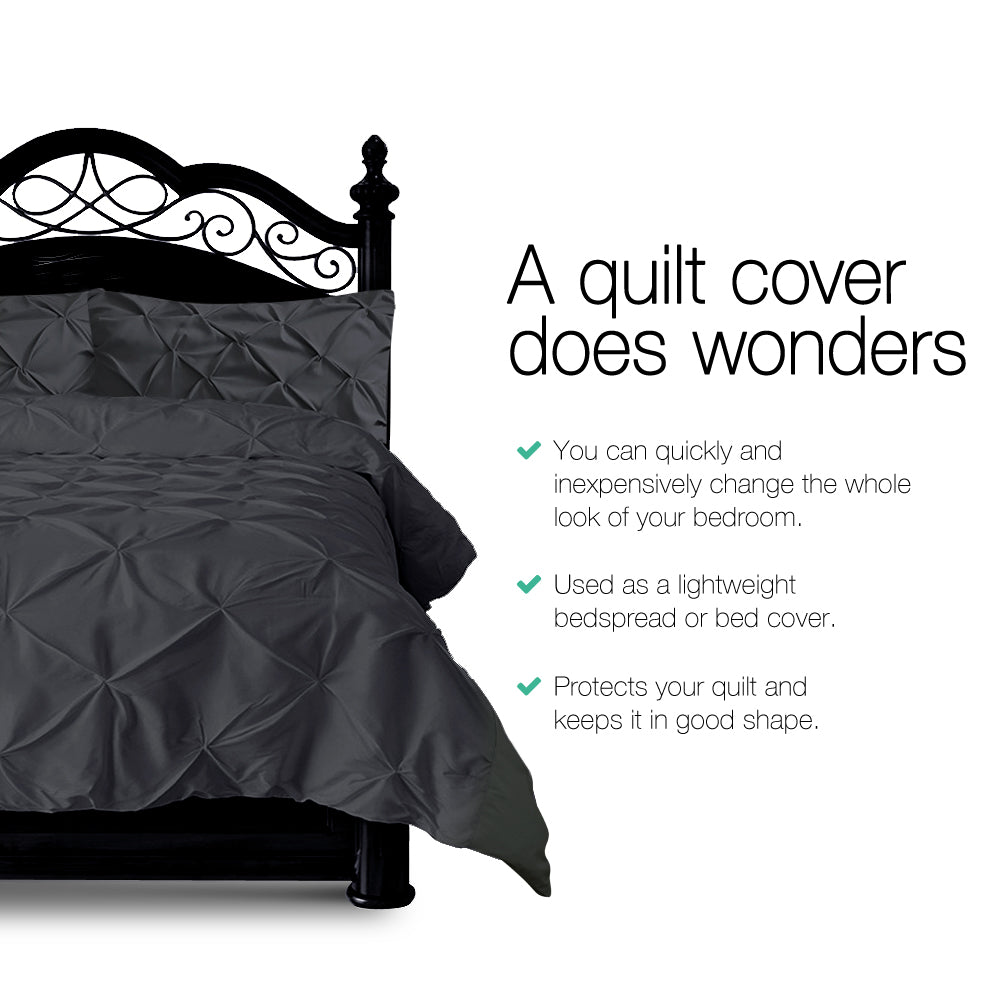 Quilt Cover Set Diamond Pinch Black Queen