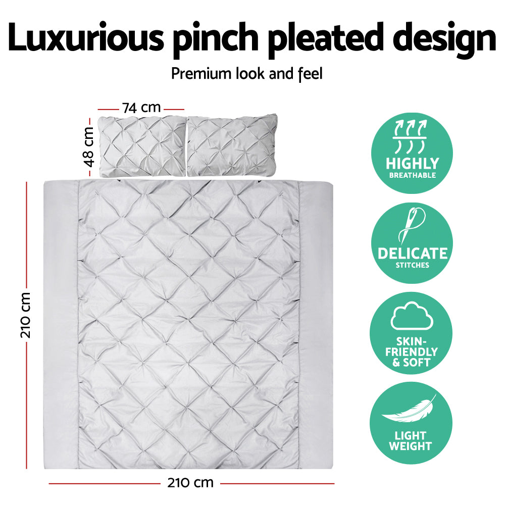 Quilt Cover Set Diamond Pinch Grey Queen