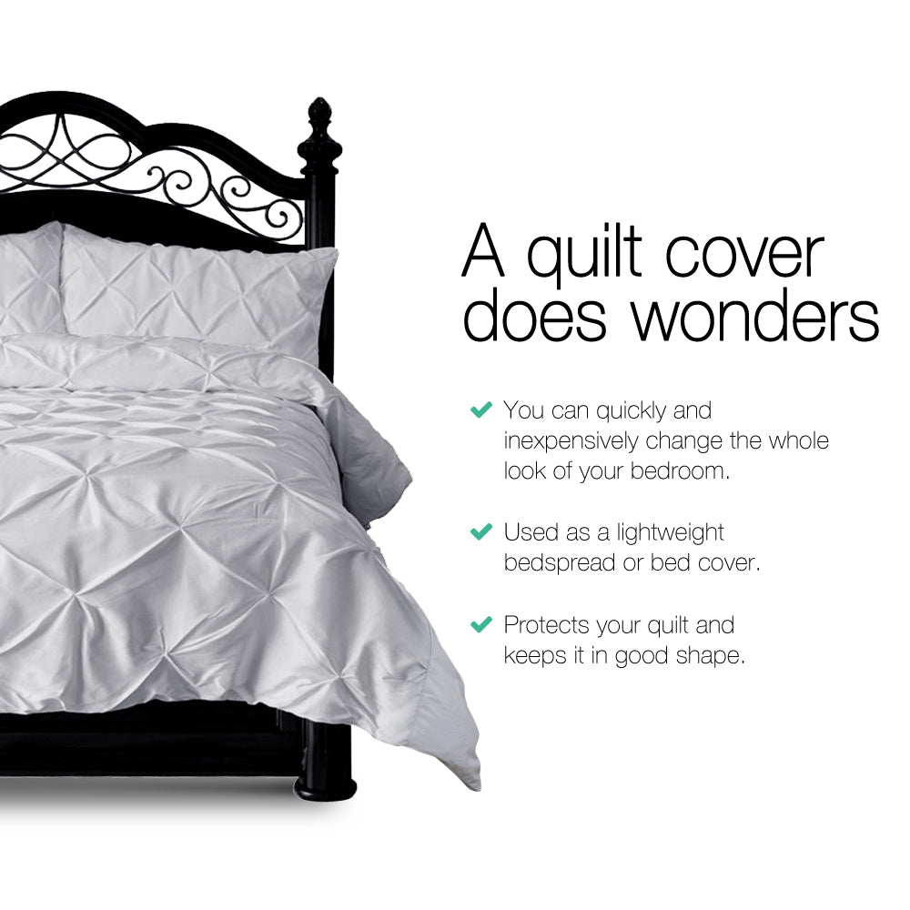 Quilt Cover Set Diamond Pinch Grey Queen