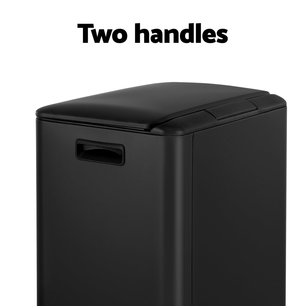 Pedal Bins Rubbish Bin Dual Compartment Waste Recycle Dustbins 40L Black