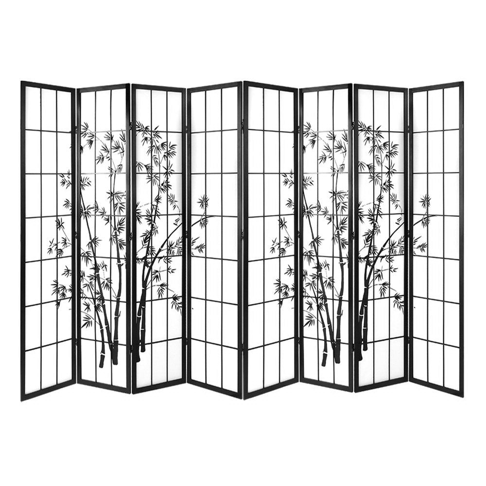 8 Panel Room Divider Screen 348x179cm Bamboo Black White