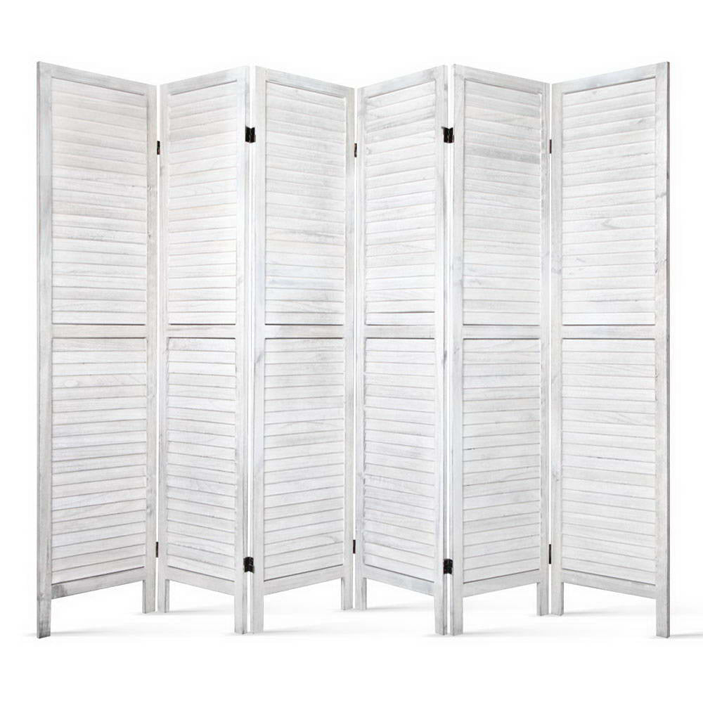 6 Panel Room Divider Screen 245x170cm Louver White