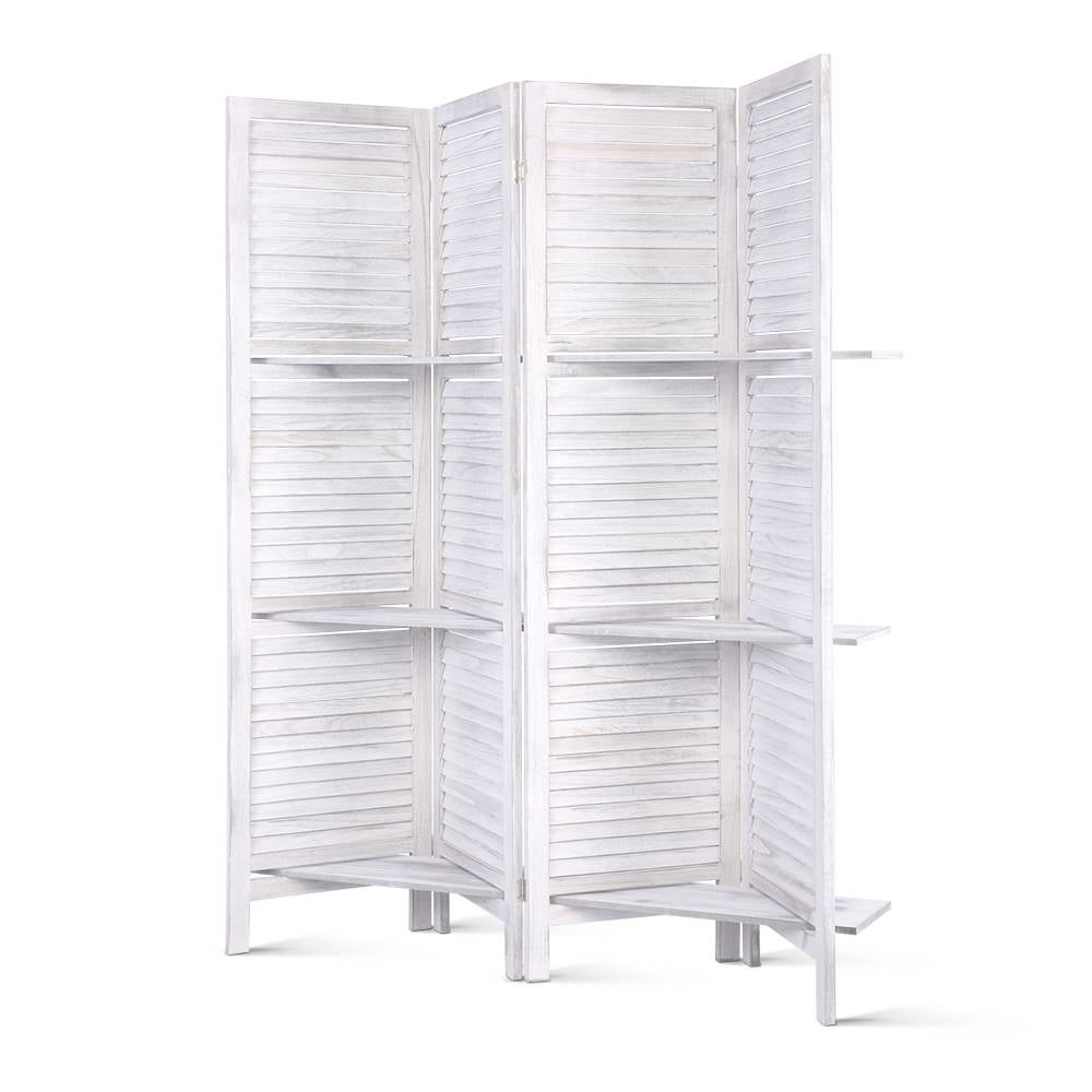 4 Panel Room Divider Screen 163x170cm Shelf White