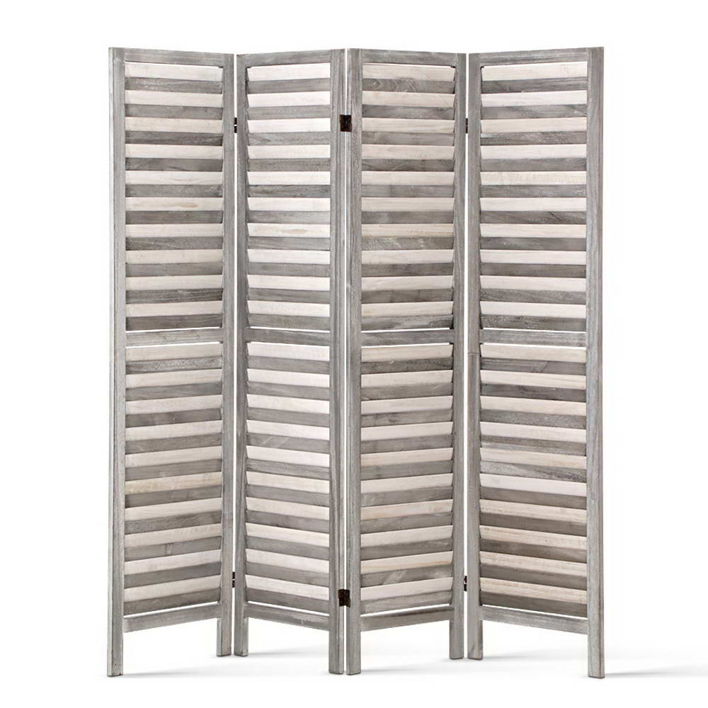 4 Panel Room Divider Screen 163x170cm Louver Grey