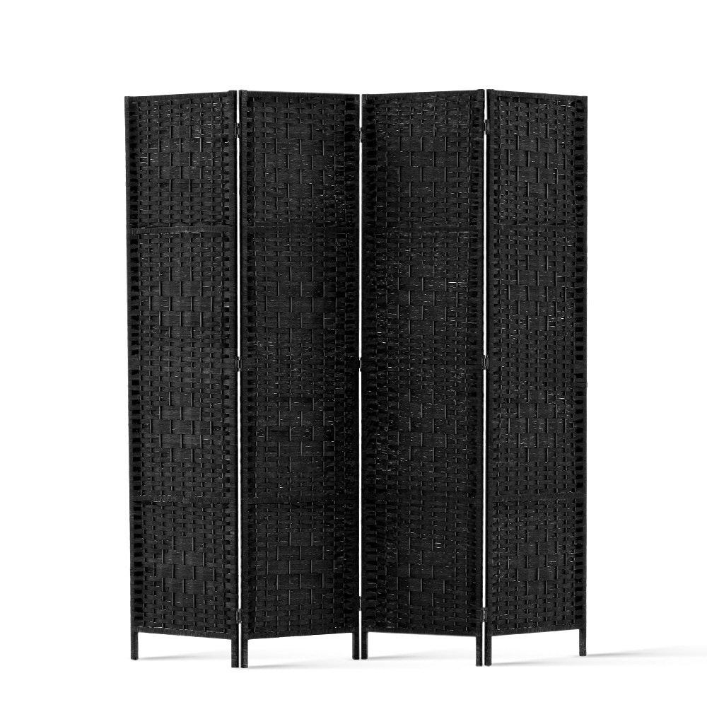 4 Panel Room Divider Screen 163x170cm Woven Black
