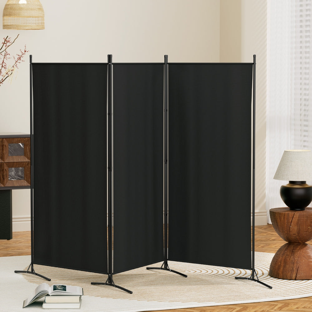 3 Panel Room Divider Screen 260x180cm Fabric Black