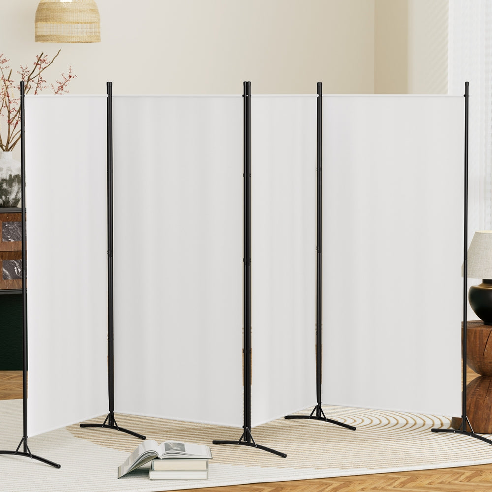 4 Panel Room Divider Screen 345x180cm Fabric White