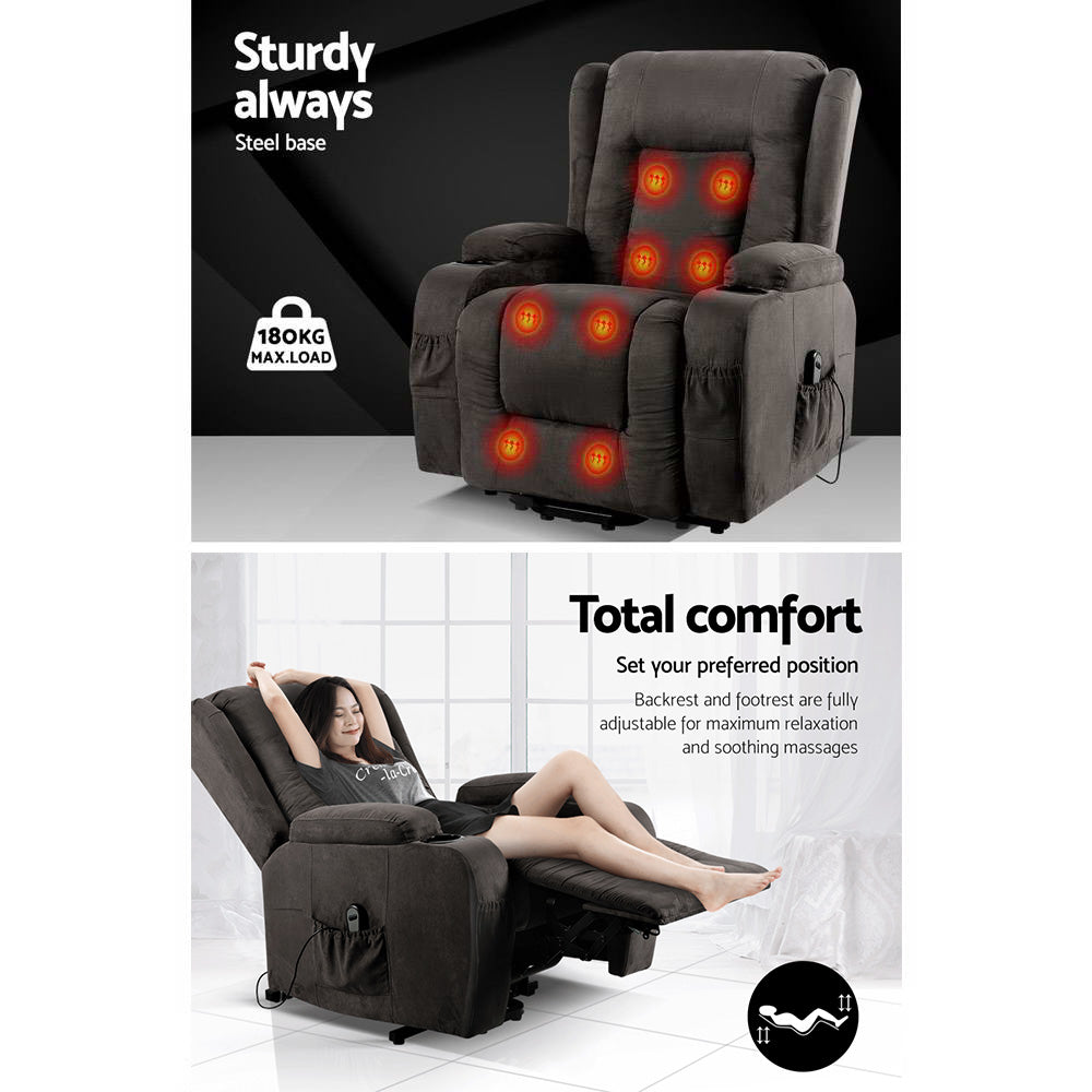 Recliner Chair Lift Assist Heated Massage Chair Velvet Rukwa