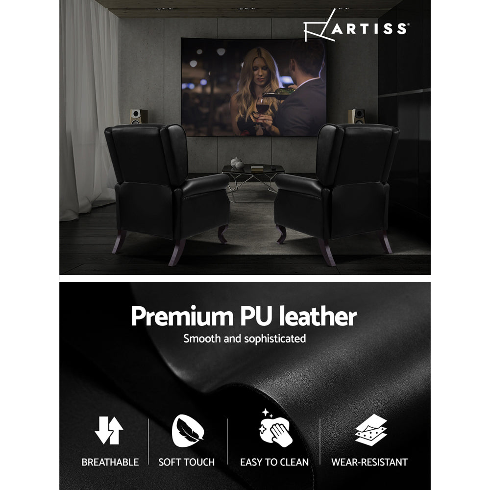 Recliner Armchair Black Faux Leather Domini
