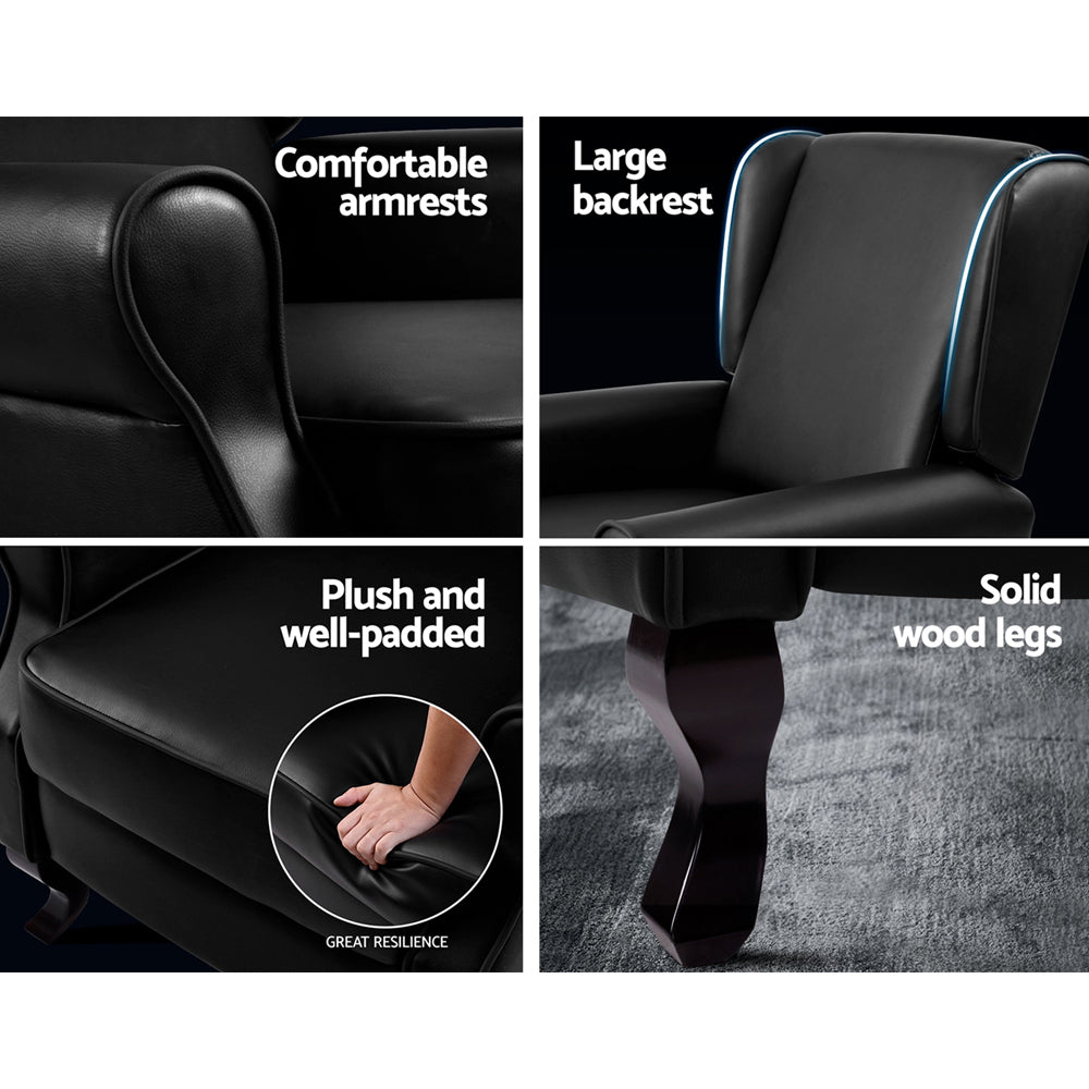 Recliner Armchair Black Faux Leather Domini