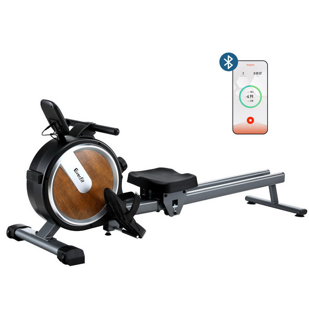 Everfit 16 Level Magnetic Rowing Machine for Home with App Connect Walnut