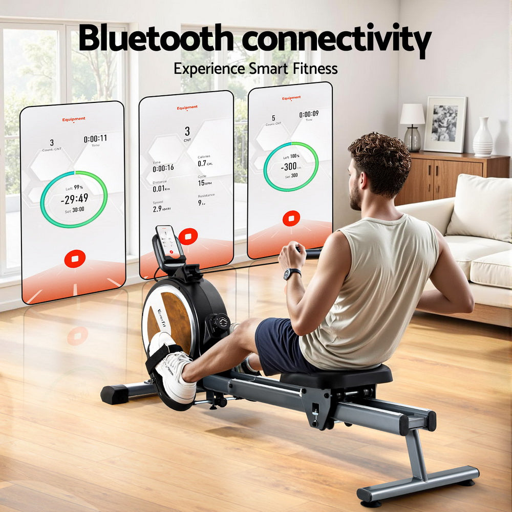 16 Level Magnetic Rowing Machine for Home with App Connect Walnut