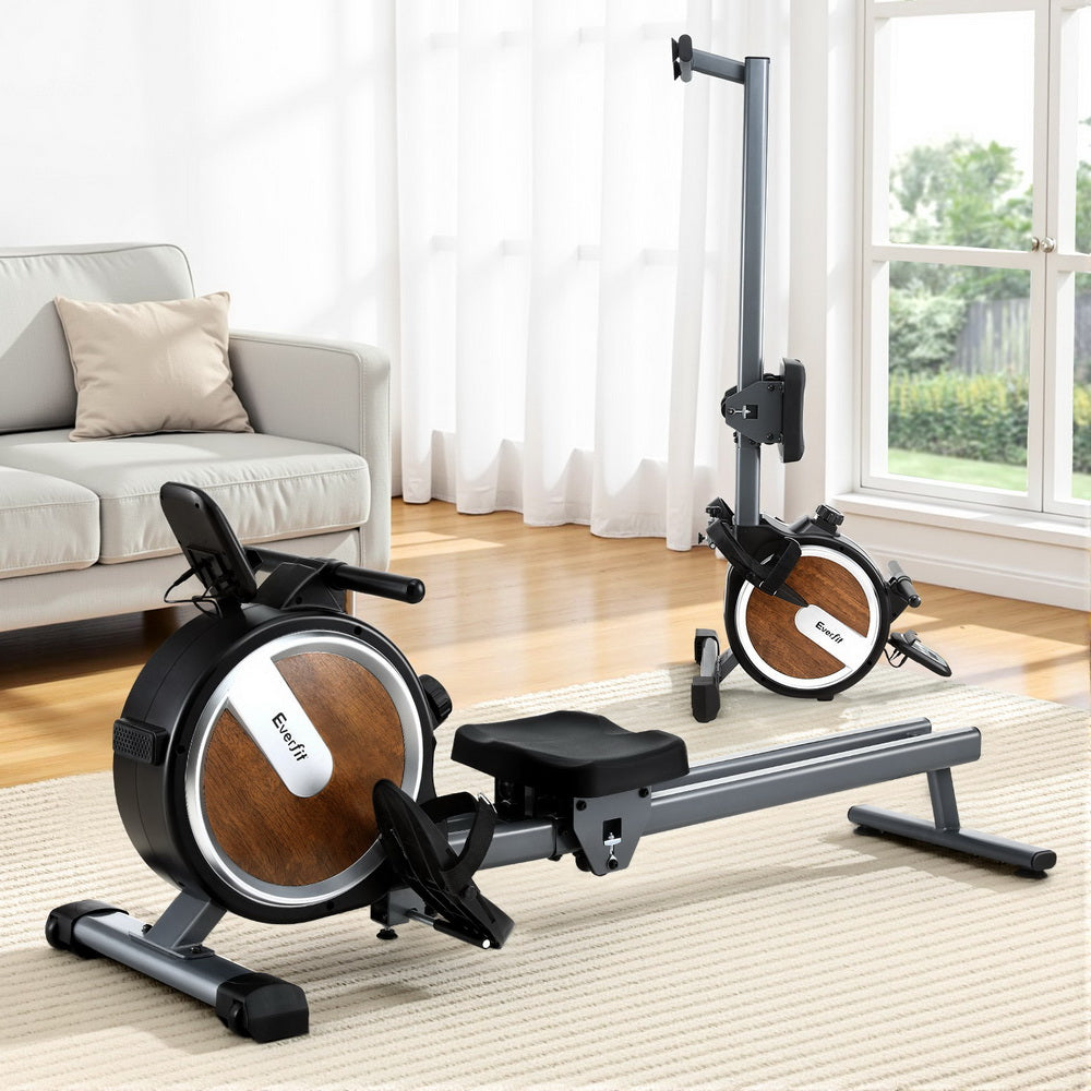16 Level Magnetic Rowing Machine for Home with App Connect Walnut