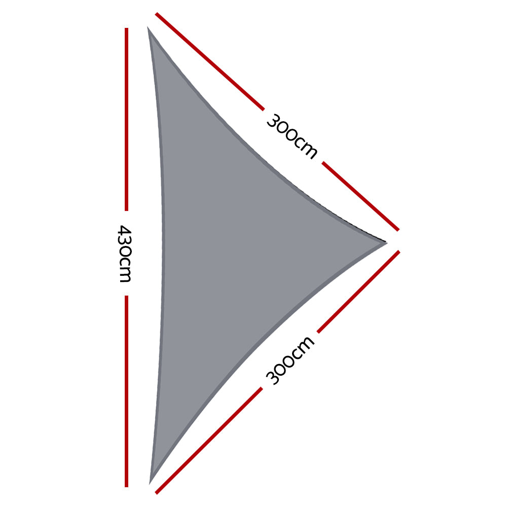 Shade Sail 3x3x4.3m Triangle 280GSM 98% Grey Shade Cloth
