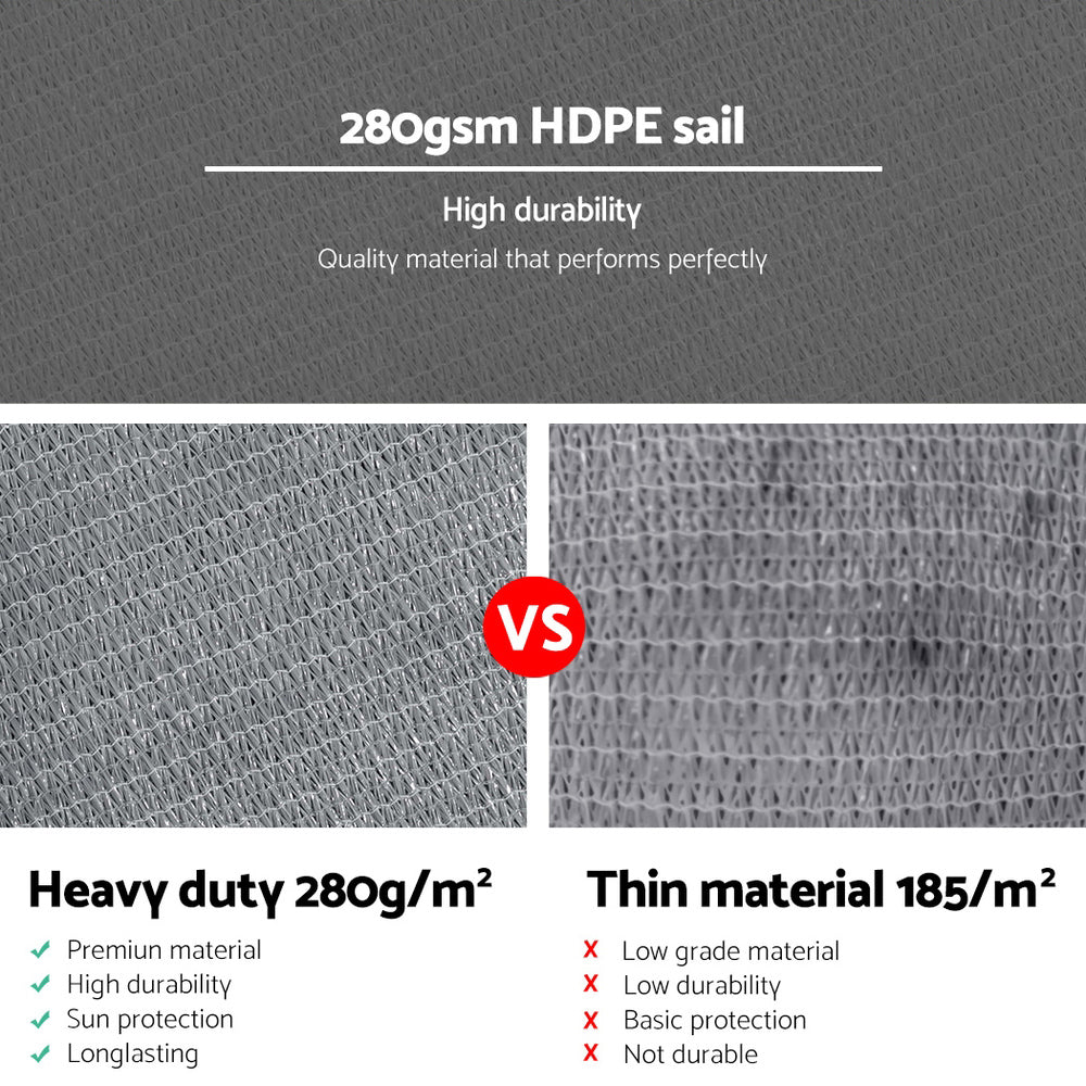 Shade Sail 3x3x4.3m Triangle 280GSM 98% Grey Shade Cloth