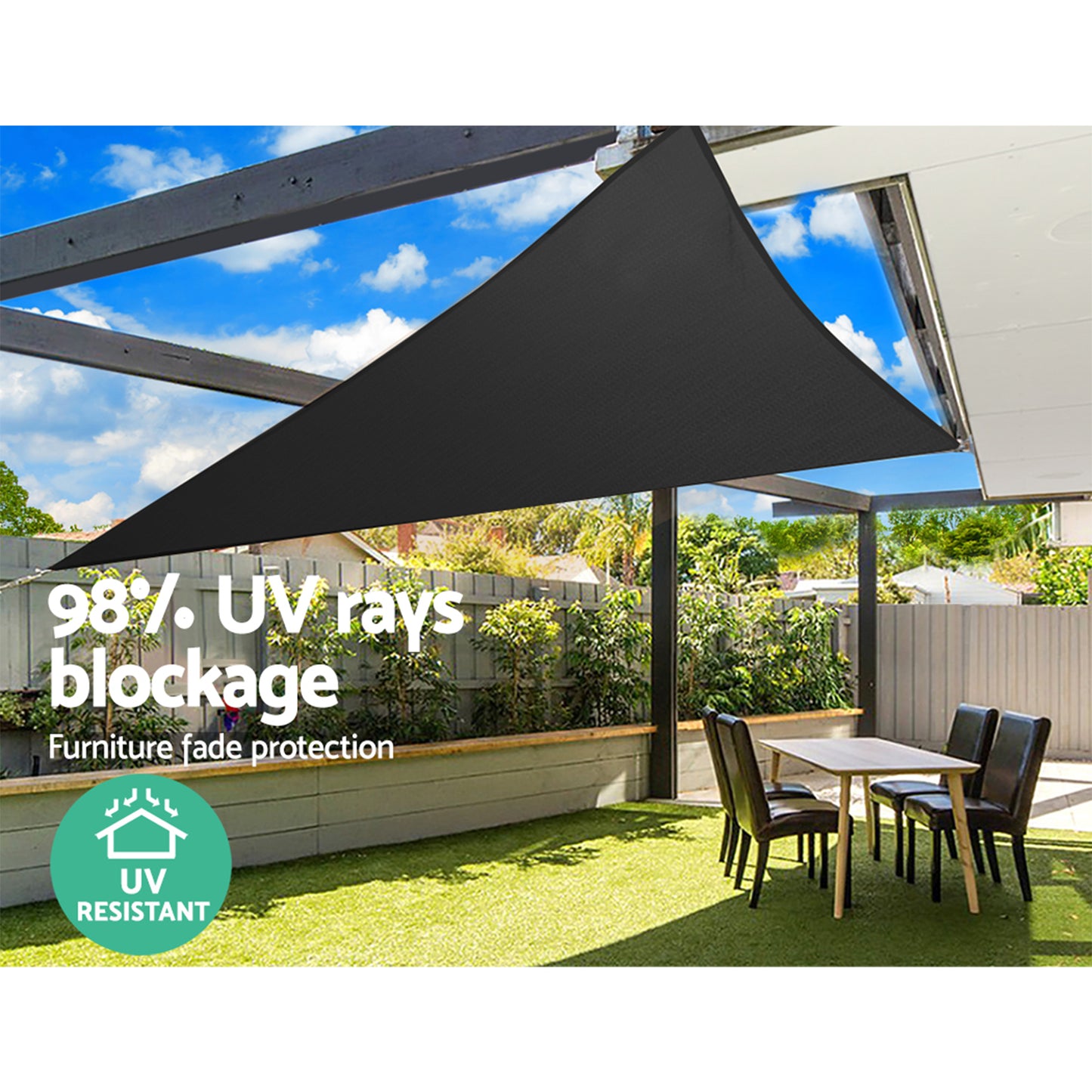 Shade Sail 5x5x5m Triangle 280GSM 98% Black Shade Cloth