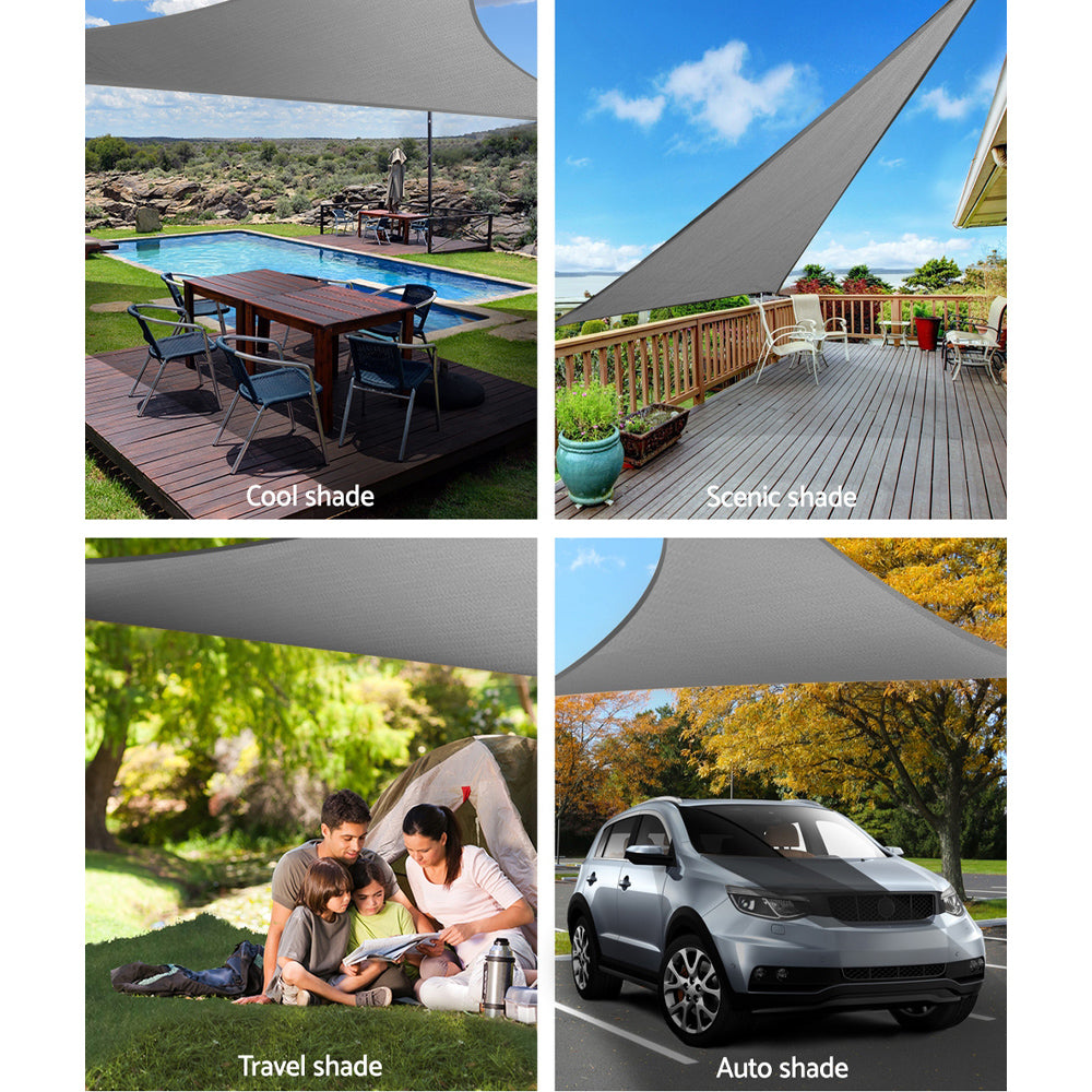 Shade Sail 6x6x6m Triangle 280GSM 98% Grey Shade Cloth