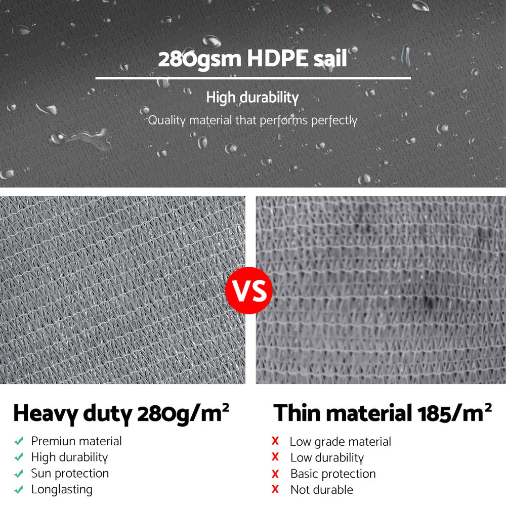 Shade Sail 6x6x6m Triangle 280GSM 98% Grey Shade Cloth