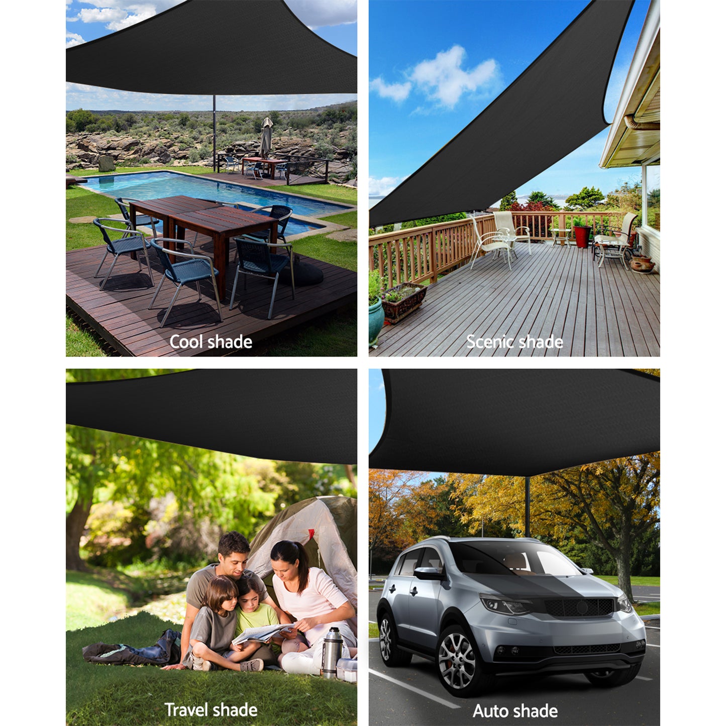 Shade Sail 3x6m Rectangle 280GSM 98% Black Shade Cloth