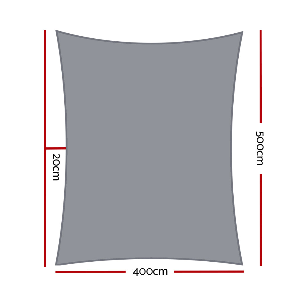 Shade Sail 4x5m Rectangle 280GSM 98% Grey Shade Cloth