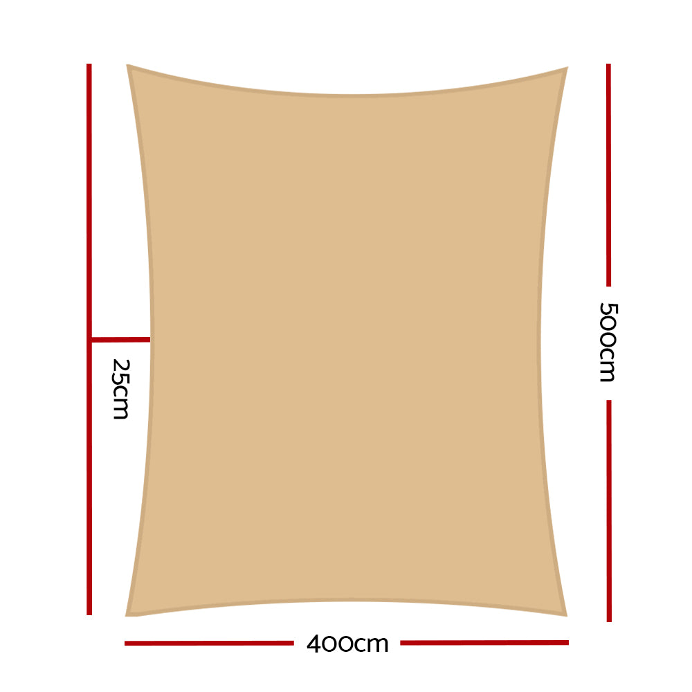 Shade Sail 4x5m Rectangle 280GSM 98% Sand Shade Cloth